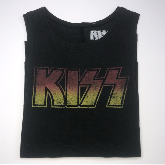KISS BAND LETTER SLEEVELESS CREWNECK T SHIRT - Picture 1 of 6